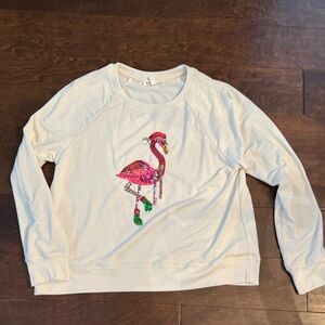 Sequin Pink Flamingo Workshop Republic Clothing Cream Light Sweater/Sweatshirt